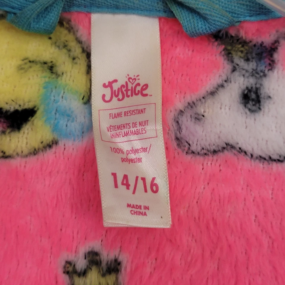 Justice Girls Plush Fleece Hooded Emoji's Pattern Bath Robe w/belt - Size 14/16 - Image 3 of 4