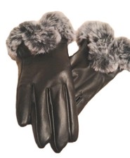 Faux Leather And Fur Gloves-Size M, Comfort Lined, Full Hand Touch Screen