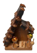 Christmas nativity manger wooden Rustic manger & figures 