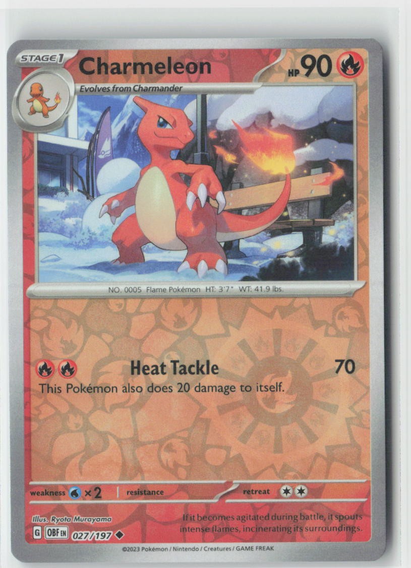 Charmeleon 027/197 Uncommon Obsidian Flames Pokemon Reverse Holo Near Mint