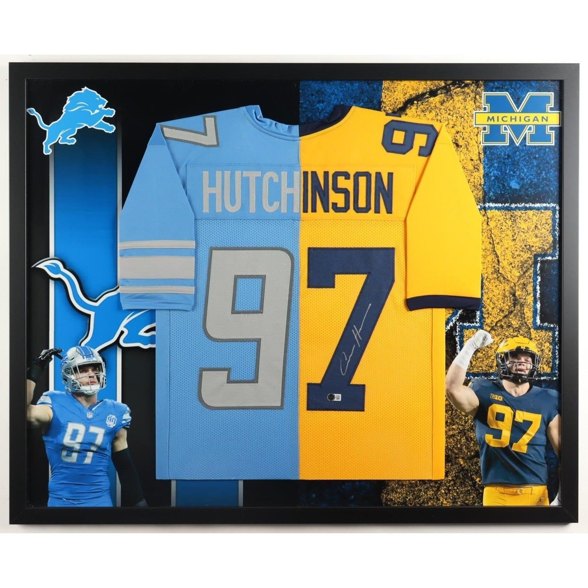 Aidan Hutchinson Framed Signed Michigan Lions Split Jersey Beckett