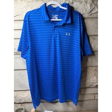 Under Armour Mens HeatGear Blue Striped Short Sleeve Polo Shirt 2XL Loose Fit