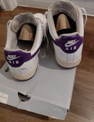 Nike Air Force 1 White Purple Low Top Lace Up Basketball Sneakers