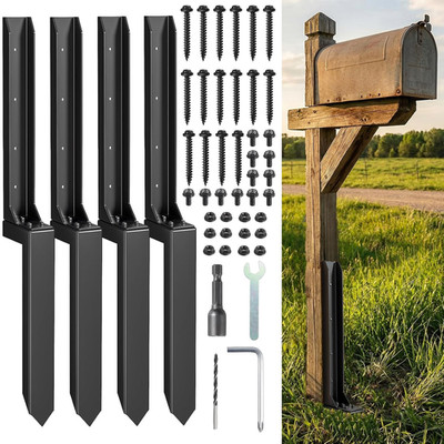 Fence Post Repair Kit, 4-Pack Heavy Duty Steel Fence Post Anchor Stakes for 4X4/