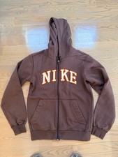 Vintage Nike Hoodie Small Brown Spellout Swoosh Y2K Zip Up