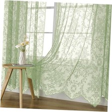 Sage Lace Curtains with Attached Valance 72 60"W x 72"L Pack of 2 Green