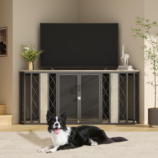 67" Corner Wooden Dog Crate Furniture with Diamond Metal Decoration, Pet Kenn...