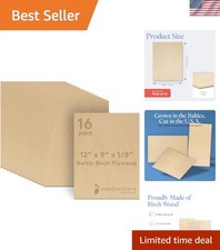 Elegant 3mm Birch Plywood, 16 Pack of 12" x 9" Sheets for Woodworking Crafts