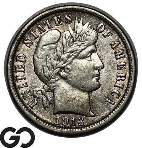 1916 Barber Dime, Choice AU++