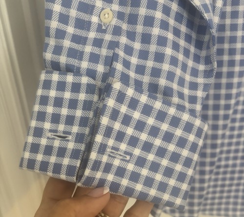 Camisa de vestir David Donahue Oxford a cuadros de guinga para hombre 16 1/2 32/33 100 % algodón - Imagen 4 de 8