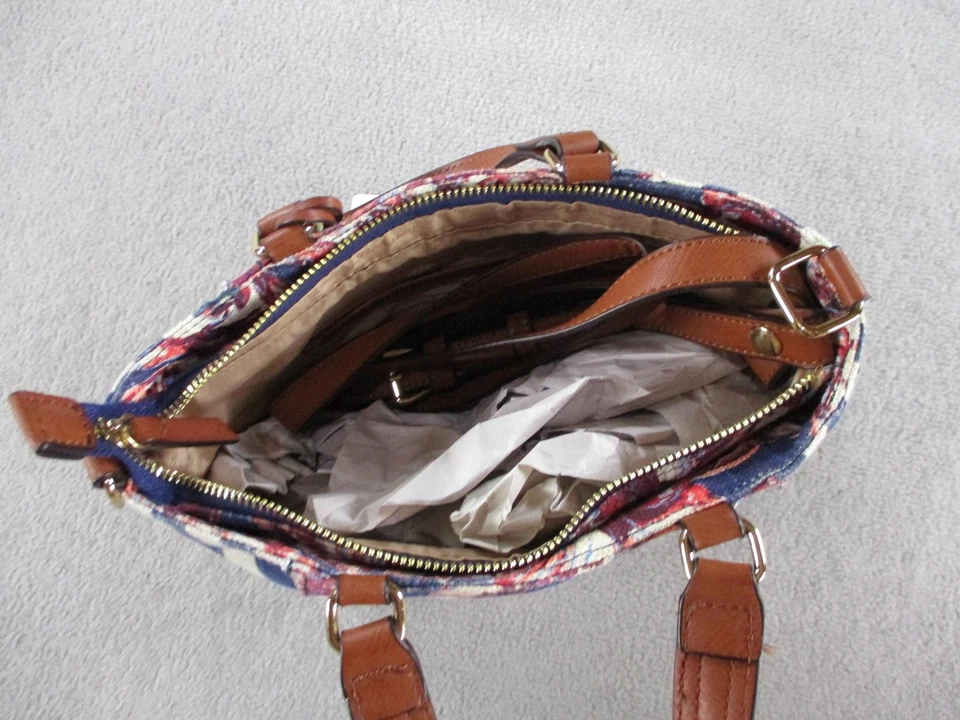 Bolsa satchel Tommy Bahama feminina azul listra floral lona tiracolo - Imagem 4 de 4