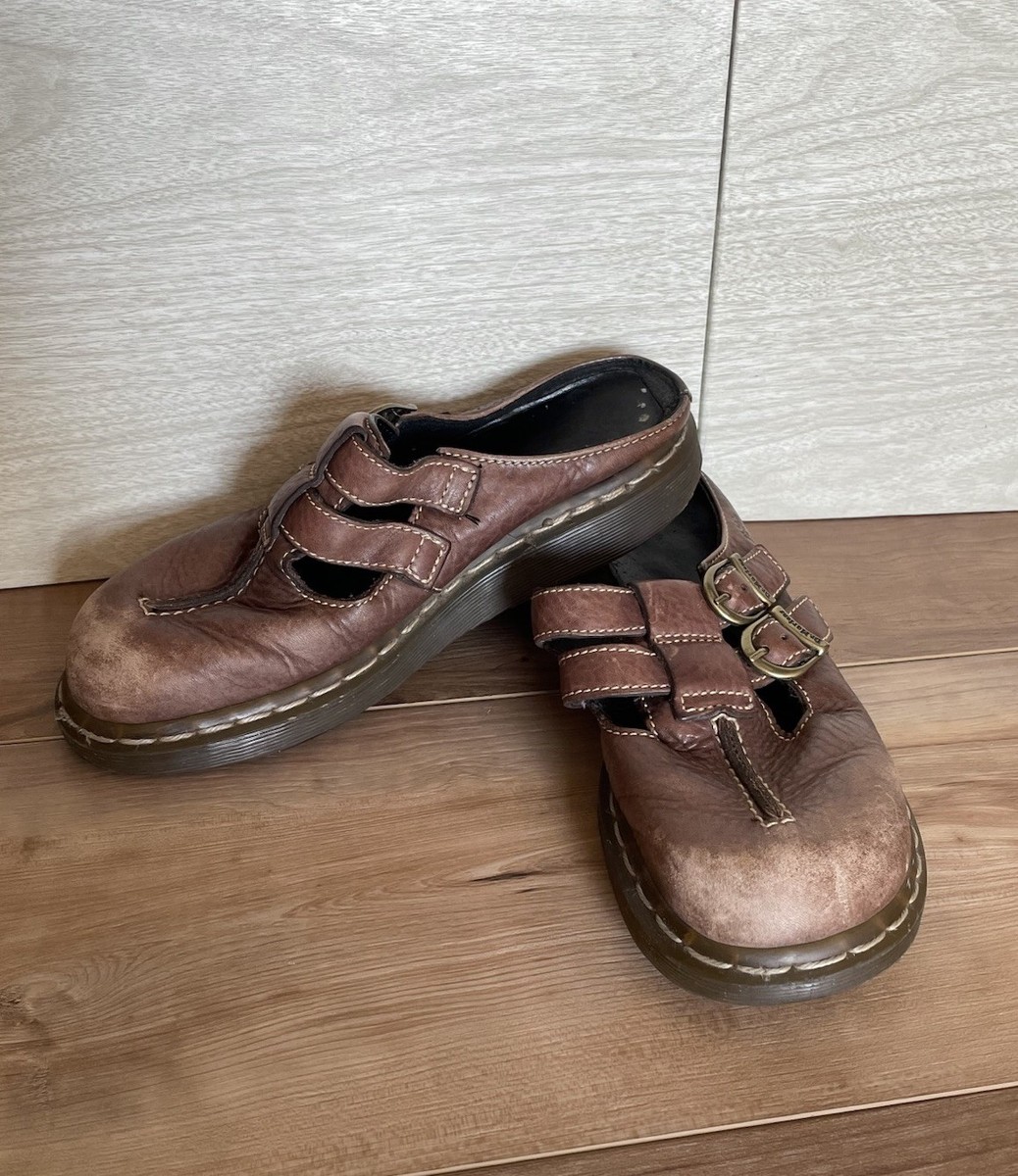 Dr Martens Double Buckle Brown Slip On Mules Clogs 3A23 Chunky Y2K