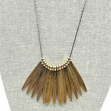 Vintage Gold Tone Textured Spike Fan Bib Necklace Fringe Statement Choker Retro