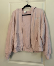 PINK Victoria's Secret Women's Pink Full Zip Fleece Logo Hoodie Pockets M