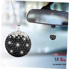 Bling Crystal Ball for Car Rear View Mirror Decoration, Rhinestone Black-white