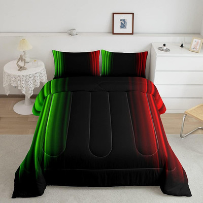 Feelyou Geometric Ombre Teens Comforter Set Kids Green Red And Black Bedding