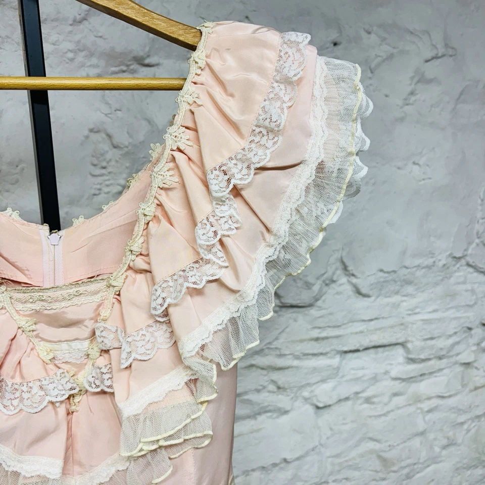 Vestido Gunne Sax Western Prairie Volantes Vintage Jessica McClintock Años 80 90 Rosa Foto 4 de 4