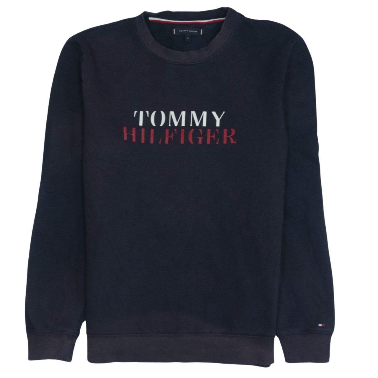 Tommy Hilfiger Mens Sweatshirt Navy Blue Fleece Crew Graphic Logo Pullover M