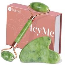 IcyMe Gua Sha  Jade Roller Facial Tools Face Roller and Gua Sha Set for Green