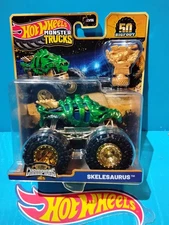 2025 HOT WHEELS TROPHY CHAMPIONS SKELESAURUS GREEN GOLD BIGFOOT 50th ANNIVERSARY