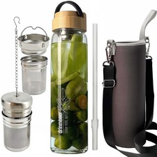 32oz Fruit Infuser Water Bottle with Bamboo Lid and Neoprene Case | Cold Brew...