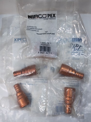 5 Nibco 1/2" PEX x 1/2" CPVC Transition Coupling Brass Crimp Fittings  - US Made