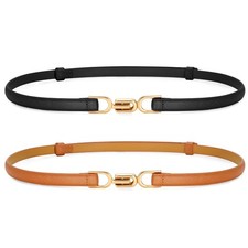 Women's Leather Skinny Belt for Dress Adjustable Thin Waist Belt for Ladies B...