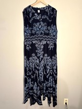 Bila Maxi Dress Womens 2XL Blue Floral Earthy Sleeveless Boho Handkerchief Hem