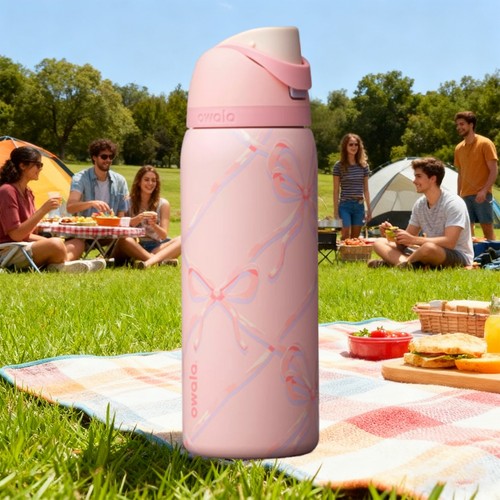 Owala Skull/Sugar Plum Fairy 32 Oz FreeSip Water Bottle Holiday Edition Pink - Afbeelding 1 van 12