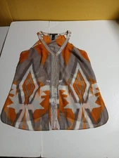 Inc international concepts gray orange geometric halter blouse 4 women's sheer