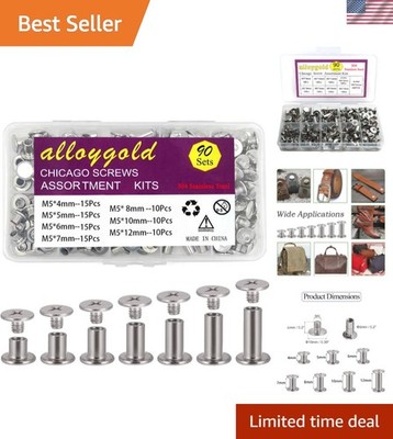Durable 90-Piece Stainless Steel Chicago Screws - 7 Sizes for Leather Projects