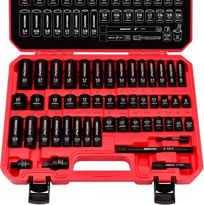 3/8'' Drive Impact Socket Set - 49-Piece SAE (5/16 to 3/4 inch) and Metric (8-22m