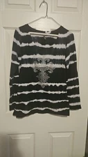 Double Zero Black and White Sparkly Cross 3/4 Sleeve Blouse