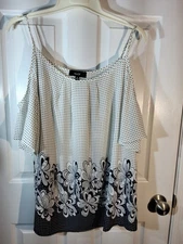 Naif Polka Dot Floral Short Sleeve Cold Shoulder Blouse Size 3X 