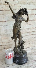 20" Art Deco Sculpture Gypsy Girl Tambourin Dance Marble Base Bronze Statue Deal