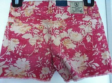 Ralph Lauren Shorts Red Floral Denim 5 Pockets Frayed Hem Size 12 NWT
