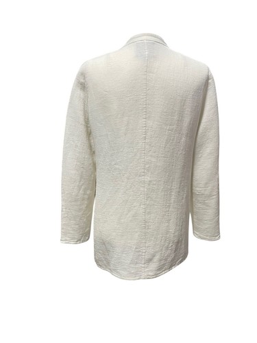 Akris Bergdorf Goodman White Linen Green Mulberry Silk Trim Blazer Jacket US 10 - Picture 2 of 6