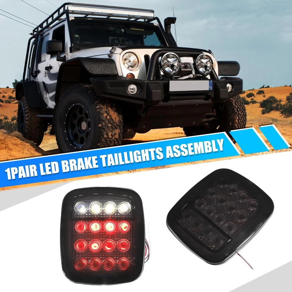 Luces traseras LED de humo de reversa de freno de respaldo 2 piezas para Jeep Wrangler TJ YJ CJ Foto 2 de 4