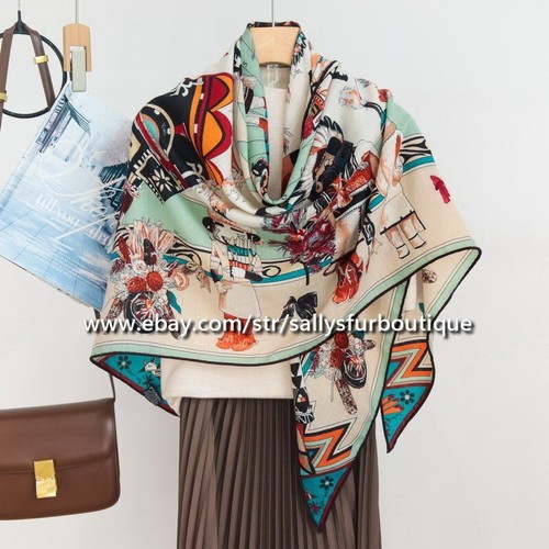 Sallys 70% Cashmere & 30% Silk Scarf Aztec Print Large Triangle Shawl 200*125cm - Picture 30 of 37