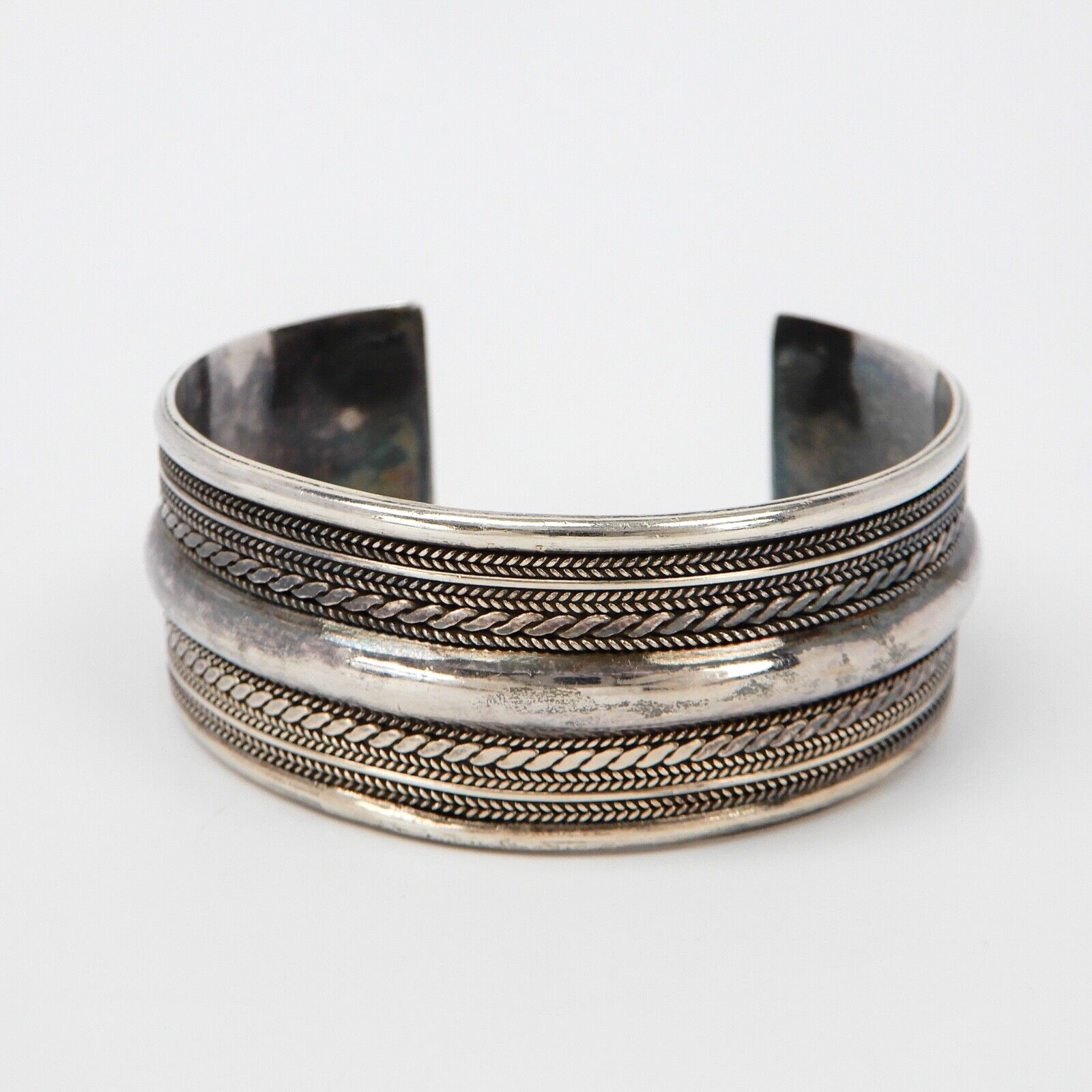 Solid 925 Sterling Silver 1" Wide Adjustable Reli… - image 1