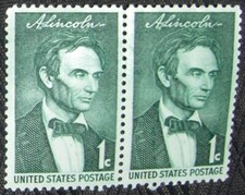 US 1¢ stamp SC #1113 Beardless Abraham Lincoln MNH 1958 horizontal pair.