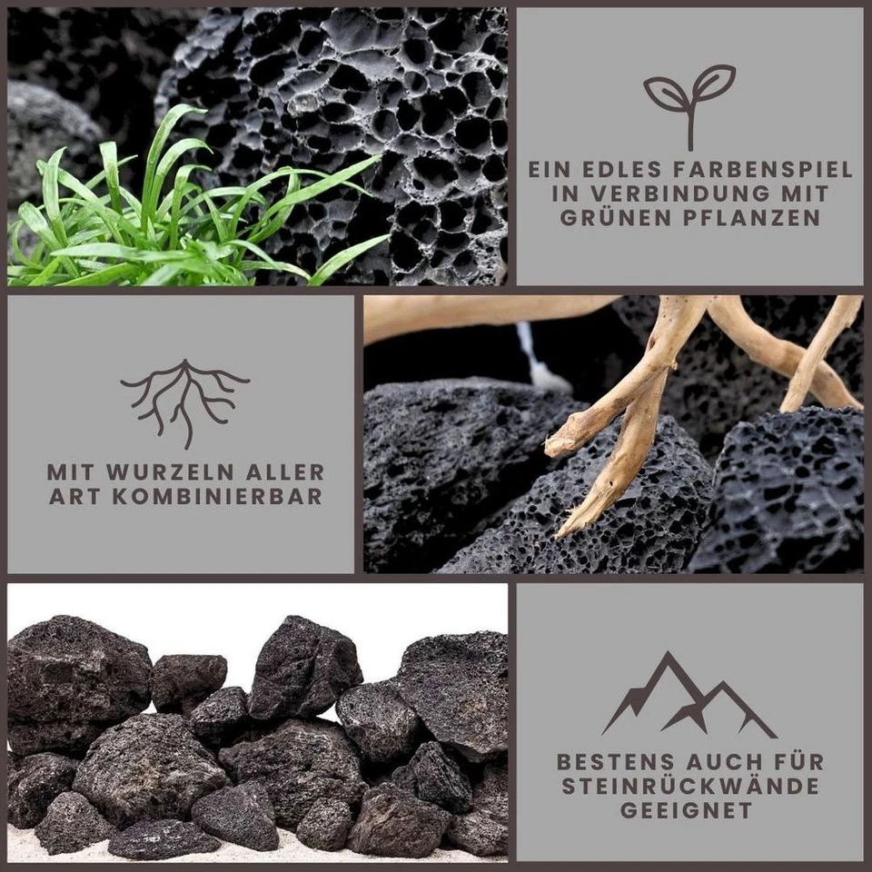 Aquarium Natursteine Lavastein schwarz 10 Kg Mix Größe S bis L Steine AquOne - Bild 3 von 4