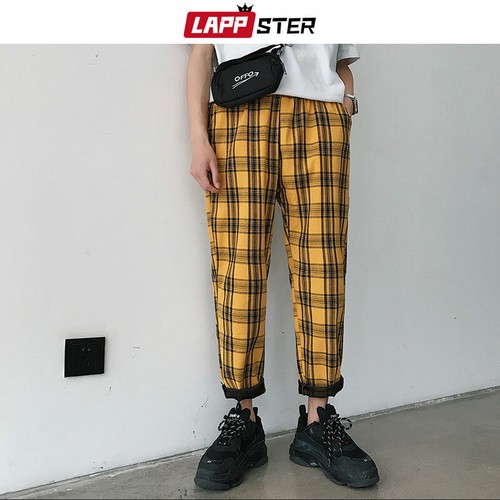 Pantalones Amarillos A Cuadros Para Hombres Moda Casuales Rectos Cómodo Hip  hop | eBay