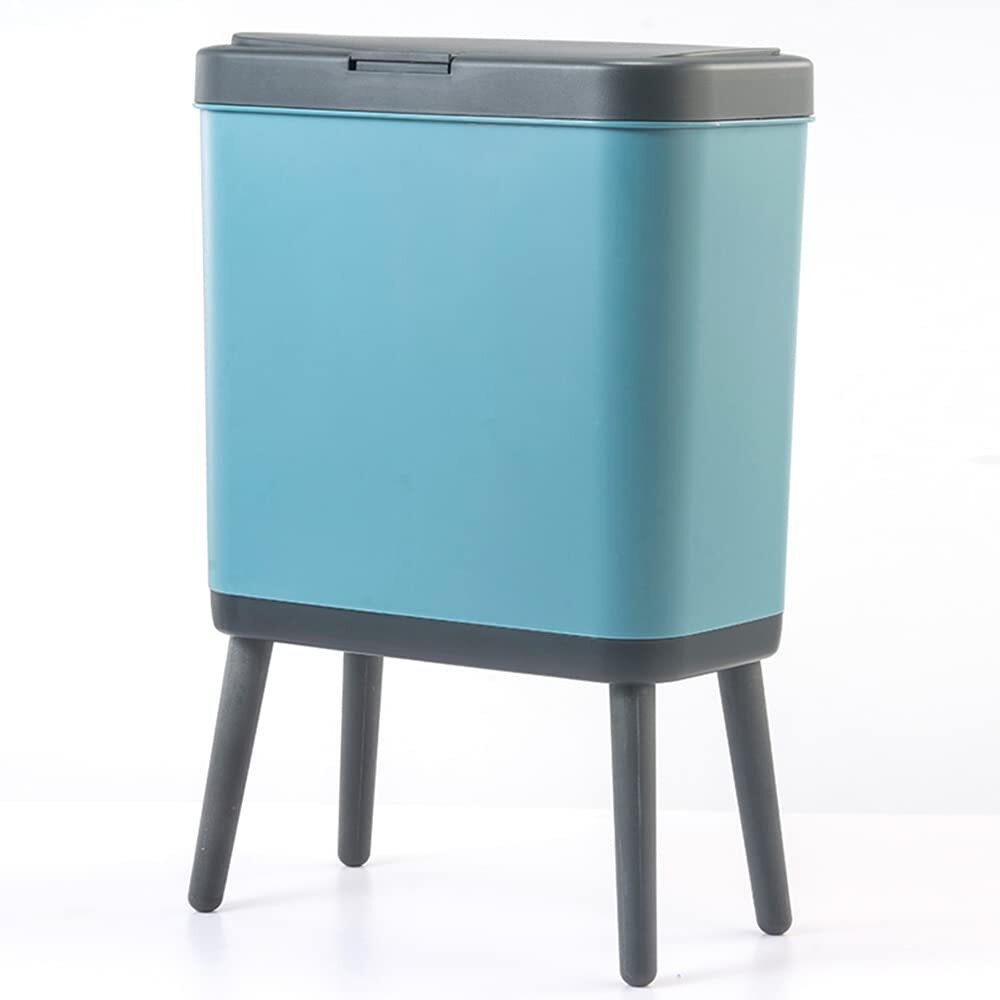 Trash Can with Lid, Plastic Garbage Can with Push Button, Narrow Waste Basket...