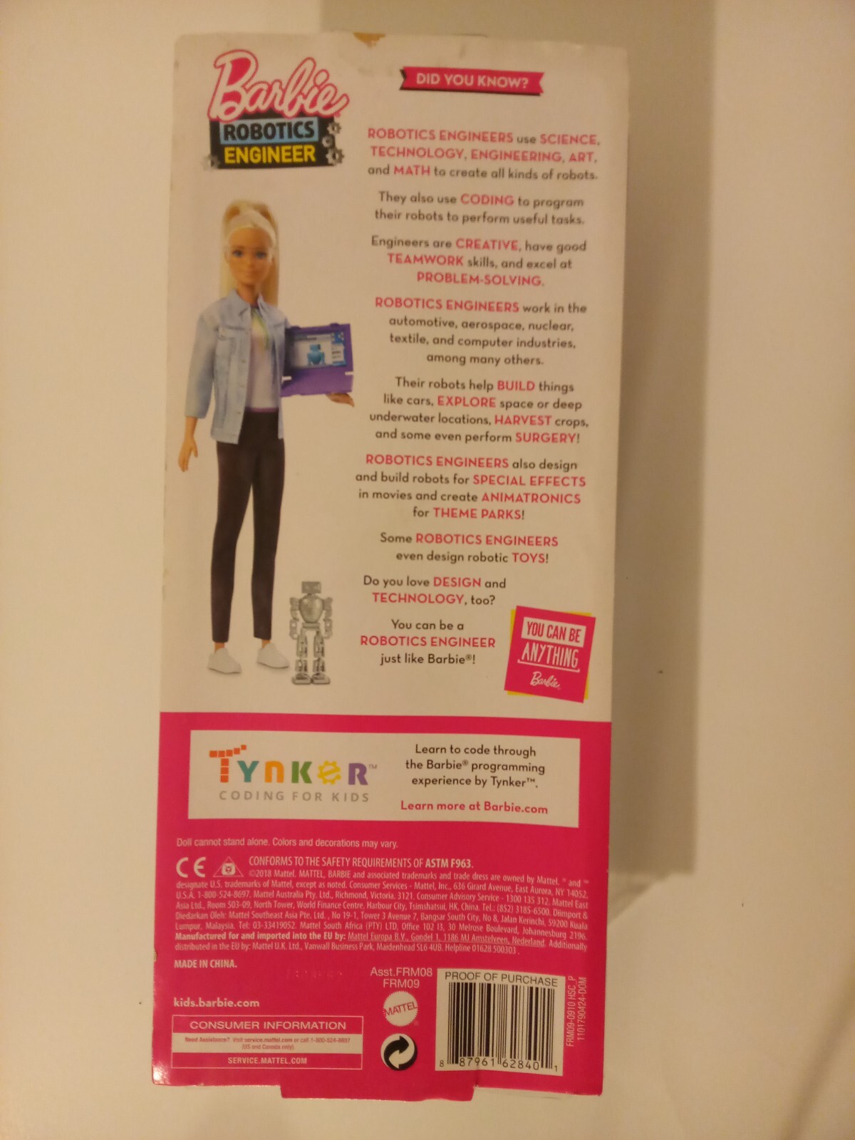 Barbie Robotics Engineer Doll Career of the Year 2018 Blonde Robot Laptop RARE