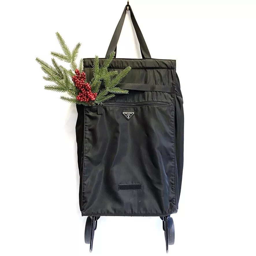 100% auth PRADA Italy Black Nylon Roller Shopping Trolley Luggage Tote Bag  Cart | eBay