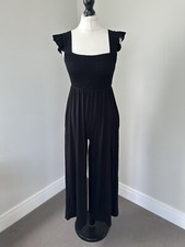 Image of Mint Velvet Black Jersey Frill Sleeve Jumpsuit Size Small