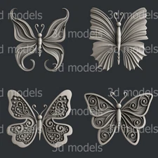 3d STL models for CNC, Artcam, Aspire, set butterfly