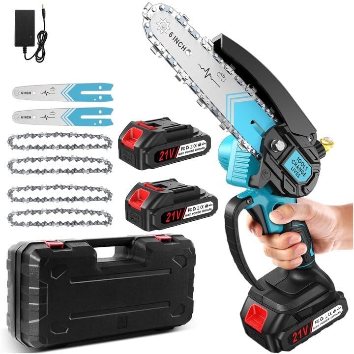 Tronçonneuse à batterie pour bois de chauffage et élagage avec mini guide de 6 pouces