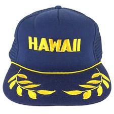 Vtg Hawaii Cap Scrambled Eggs Spell Out Logo Mesh Snap Back Trucker Baseball Hat